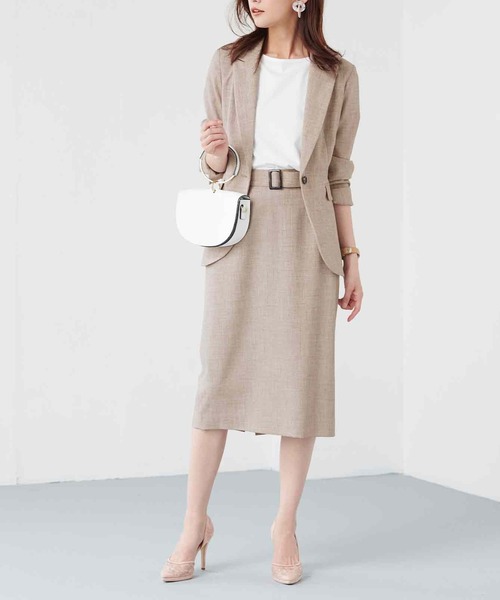 RANAN（ラナン）の「ウォッシャブルベルト付きタイトスカート(セットアップ対応)（スーツスカート・レディース・ライトグレー/ベージュ/ネイビー・LL/3L/L/M）」の14枚目の写真