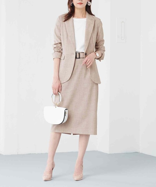 RANAN（ラナン）の「ウォッシャブルベルト付きタイトスカート(セットアップ対応)（スーツスカート・レディース・ライトグレー/ベージュ/ネイビー・LL/3L/L/M）」の15枚目の写真