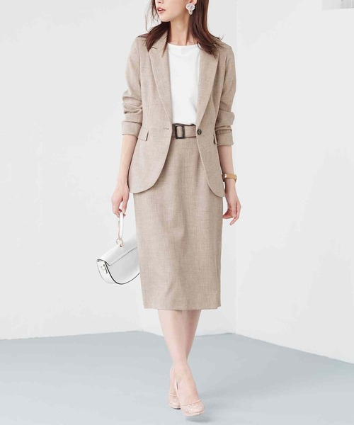 RANAN（ラナン）の「ウォッシャブルベルト付きタイトスカート(セットアップ対応)（スーツスカート・レディース・ライトグレー/ベージュ/ネイビー・LL/3L/L/M）」の17枚目の写真