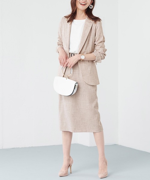 RANAN（ラナン）の「ウォッシャブルベルト付きタイトスカート(セットアップ対応)（スーツスカート・レディース・ライトグレー/ベージュ/ネイビー・LL/3L/L/M）」の18枚目の写真