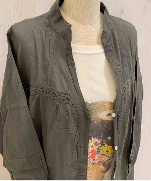 rovtski（ロフトスキー）の「ﾌﾚｱｵｰﾊﾞｰｼｬﾂ913803NO02（シャツ/ブラウス・レディース・ブルー/グリーン/ブラック/ライトグレー/チャコールグレー/ベージュ/ネイビー・FREE）」の14枚目の写真