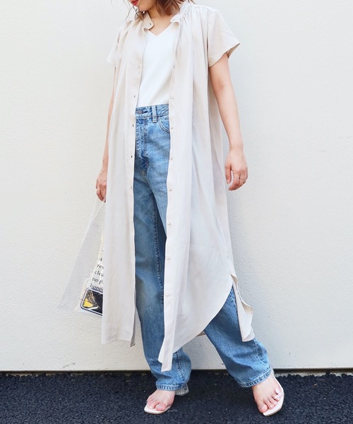 Riberry(リベリー)の「バンドカラー半袖シャツワンピ(シャツワンピース・レディース・ライトグリーン/モカ/ホワイト/ブラック・FREE)」の13枚目の写真