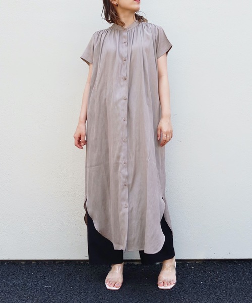 Riberry(リベリー)の「バンドカラー半袖シャツワンピ(シャツワンピース・レディース・ライトグリーン/モカ/ホワイト/ブラック・FREE)」の11枚目の写真