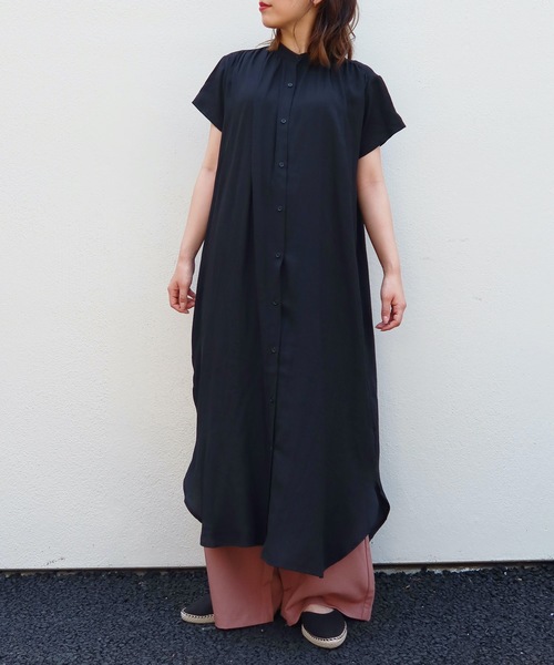 Riberry(リベリー)の「バンドカラー半袖シャツワンピ(シャツワンピース・レディース・ライトグリーン/モカ/ホワイト/ブラック・FREE)」の8枚目の写真