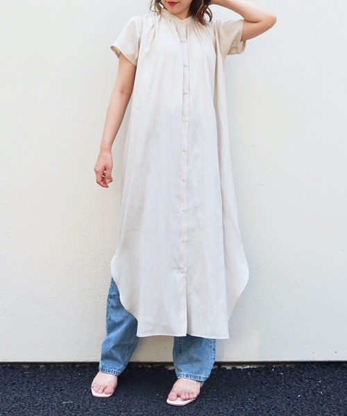 Riberry(リベリー)の「バンドカラー半袖シャツワンピ(シャツワンピース・レディース・ライトグリーン/モカ/ホワイト/ブラック・FREE)」の12枚目の写真