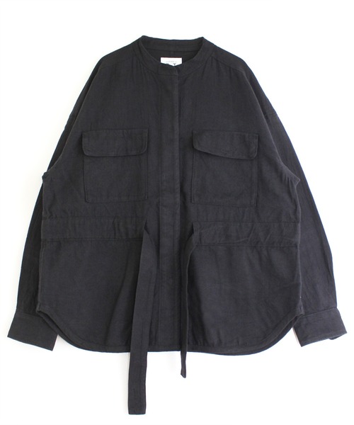 RNA-N（アールエヌエーエヌ）の「J1960 ウールリネンミドル丈シャツジャケット（ノーカラージャケット・レディース・アイボリー/キャメル/ブラック・MEDIUM）」の2枚目の写真