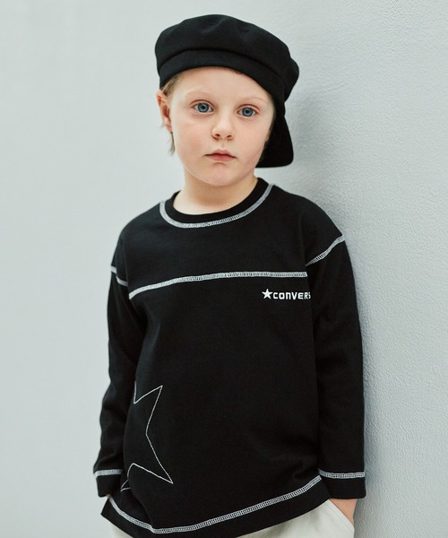 CONVERSE(コンバース)の「【CONVERSE/コンバース】配色ステッチ長袖Tシャツ(Tシャツ/カットソー・キッズ・ブラック/アイボリー・120cm/110cm/130cm/100cm/140cm)」の2枚目の写真