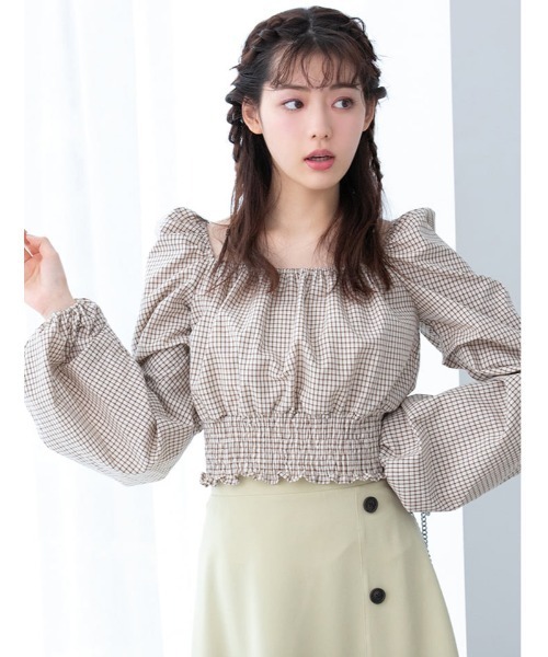 fifth calin（フィフスカラン）の「ボリュームスリーブチェックブラウス（シャツ/ブラウス・レディース・レッド/アイボリー・MEDIUM）」の2枚目の写真