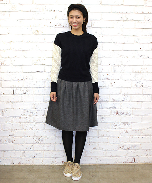 mystic（ミスティック）の「袖変わり編プルオーバー（Tシャツ/カットソー・レディース・ブラック/グレー/ネイビー/オフホワイト・ﾌﾘ-）」の11枚目の写真