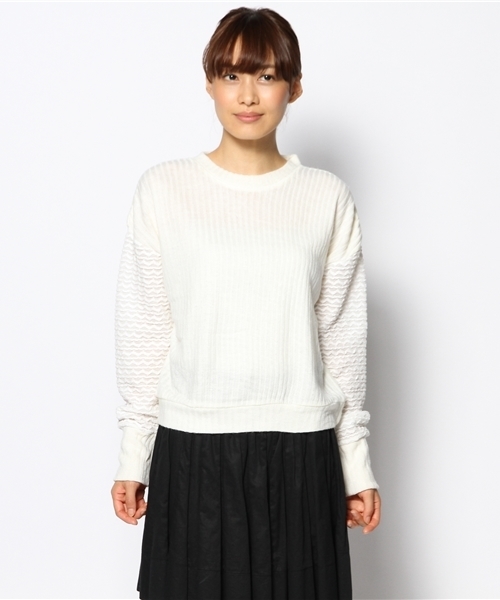 mystic（ミスティック）の「袖変わり編プルオーバー（Tシャツ/カットソー・レディース・ブラック/グレー/ネイビー/オフホワイト・ﾌﾘ-）」の5枚目の写真