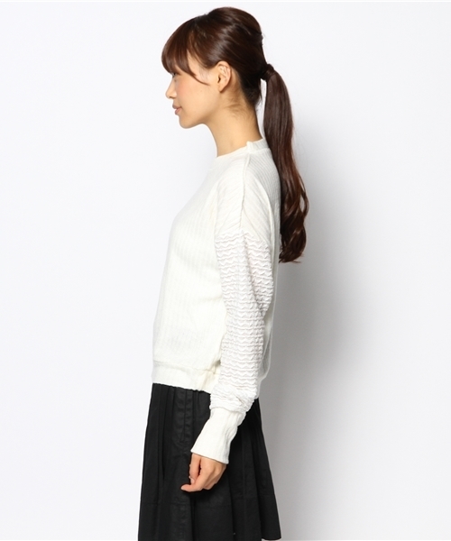 mystic（ミスティック）の「袖変わり編プルオーバー（Tシャツ/カットソー・レディース・ブラック/グレー/ネイビー/オフホワイト・ﾌﾘ-）」の6枚目の写真