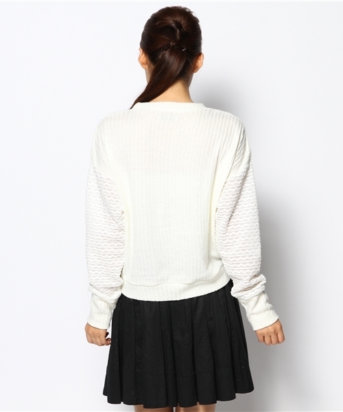 mystic（ミスティック）の「袖変わり編プルオーバー（Tシャツ/カットソー・レディース・ブラック/グレー/ネイビー/オフホワイト・ﾌﾘ-）」の7枚目の写真