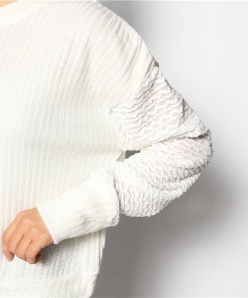 mystic（ミスティック）の「袖変わり編プルオーバー（Tシャツ/カットソー・レディース・ブラック/グレー/ネイビー/オフホワイト・ﾌﾘ-）」の9枚目の写真