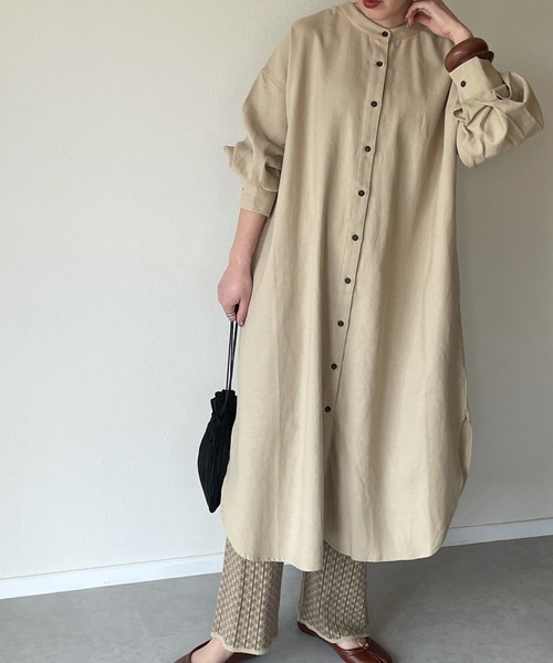 y/m by misato(イムバイミサト)の「リネンライクバックレースアップシャツワンピース(シャツワンピース・レディース・ベージュ/ブラウン/オフホワイト・FREE)」の21枚目の写真