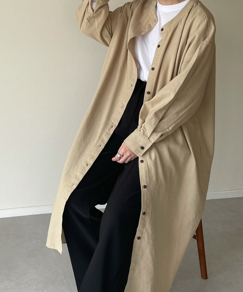 y/m by misato(イムバイミサト)の「リネンライクバックレースアップシャツワンピース(シャツワンピース・レディース・ベージュ/ブラウン/オフホワイト・FREE)」の5枚目の写真