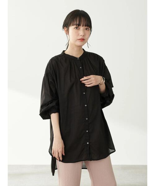 earth music&ecology（アースミュージックアンドエコロジー）の「ボイルギャザーチュニック ＊（Tシャツ/カットソー・レディース・ピンク/ブラック/オフホワイト/ベージュ/イエロー/ミント・FREE）」の19枚目の写真