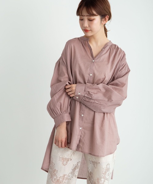 earth music&ecology（アースミュージックアンドエコロジー）の「ボイルギャザーチュニック ＊（Tシャツ/カットソー・レディース・ピンク/ブラック/オフホワイト/ベージュ/イエロー/ミント・FREE）」の6枚目の写真