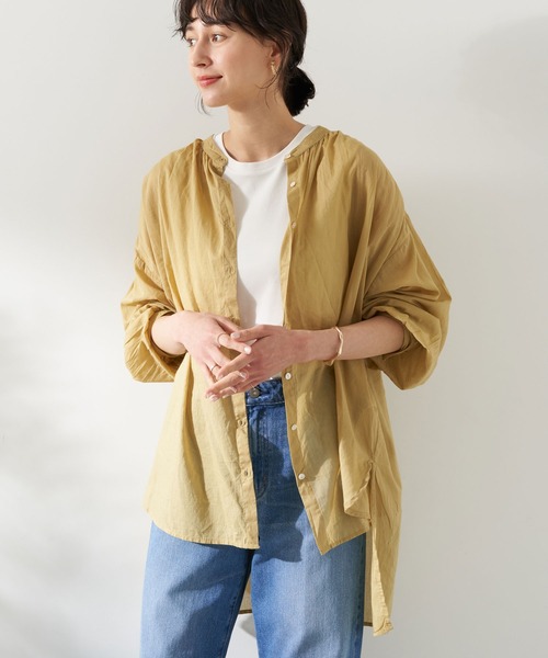 earth music&ecology（アースミュージックアンドエコロジー）の「ボイルギャザーチュニック ＊（Tシャツ/カットソー・レディース・ピンク/ブラック/オフホワイト/ベージュ/イエロー/ミント・FREE）」の5枚目の写真