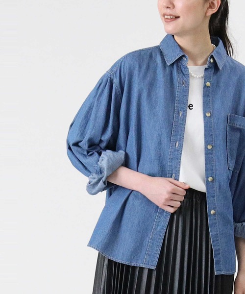 RAG MACHINE（ラグマシーン）の「【RAG MACHINE】クォータースリーブシャツ（シャツ/ブラウス・レディース・ダークインディゴブルー/ネイビー・L/M）」の2枚目の写真