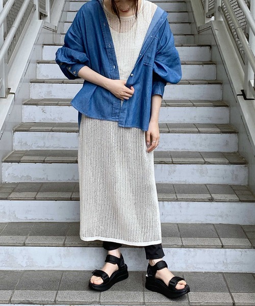 RAG MACHINE（ラグマシーン）の「【RAG MACHINE】クォータースリーブシャツ（シャツ/ブラウス・レディース・ダークインディゴブルー/ネイビー・L/M）」の12枚目の写真