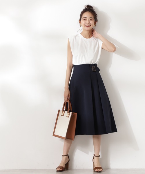 N.(N. Natural Beauty Basic)(エヌエヌナチュラルビューティーベーシック)の「◆バックル付セミフレアスカート(スカート・レディース・ベージュ/ネイビー/グリーン/オレンジ・MEDIUM)」の5枚目の写真