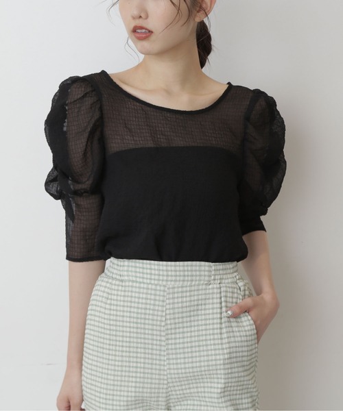 FREE'S MART（フリーズマート）の「◆シースルーパフスリーブ半袖ブラウス（シャツ/ブラウス・レディース・ホワイト/ブラック/イエロー・FREE）」の3枚目の写真