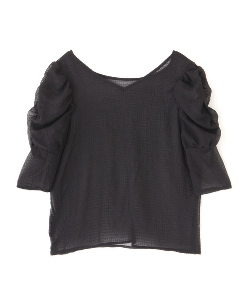 FREE'S MART（フリーズマート）の「◆シースルーパフスリーブ半袖ブラウス（シャツ/ブラウス・レディース・ホワイト/ブラック/イエロー・FREE）」の12枚目の写真