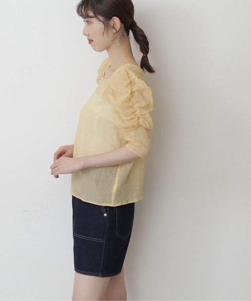 FREE'S MART（フリーズマート）の「◆シースルーパフスリーブ半袖ブラウス（シャツ/ブラウス・レディース・ホワイト/ブラック/イエロー・FREE）」の4枚目の写真