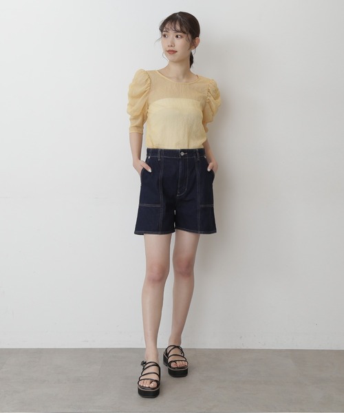 FREE'S MART（フリーズマート）の「◆シースルーパフスリーブ半袖ブラウス（シャツ/ブラウス・レディース・ホワイト/ブラック/イエロー・FREE）」の6枚目の写真