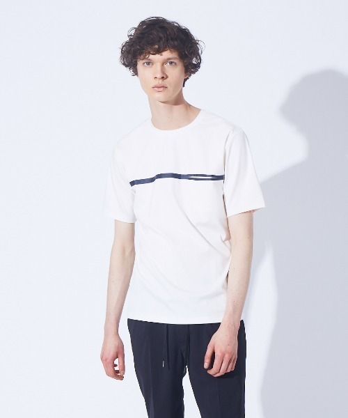 ABAHOUSE（アバハウス）の「Wテープ フロントライン ポケットTシャツ（Tシャツ/カットソー・メンズ・ホワイト/ネイビー/グレイッシュブルー・44/46/48）」の2枚目の写真