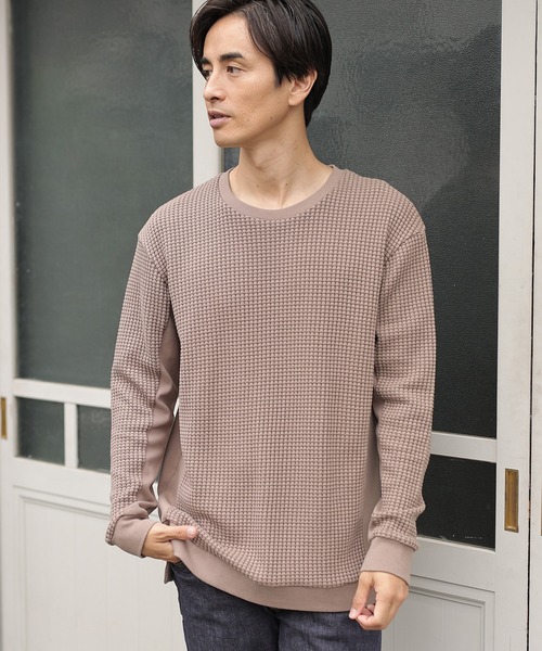 UNION STATION(ユニオンステーション)の「【ビッグワッフル】スウェットロングカットソー(Tシャツ/カットソー・メンズ・ホワイト/ブラック/ベージュ・LL/M/L)」の1枚目の写真