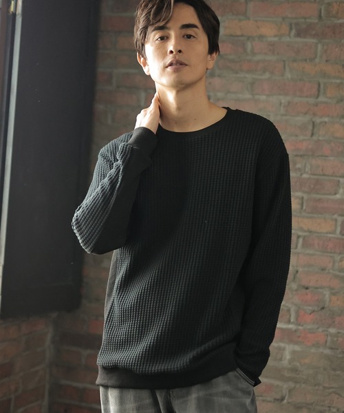 UNION STATION(ユニオンステーション)の「【ビッグワッフル】スウェットロングカットソー(Tシャツ/カットソー・メンズ・ホワイト/ブラック/ベージュ・LL/M/L)」の3枚目の写真