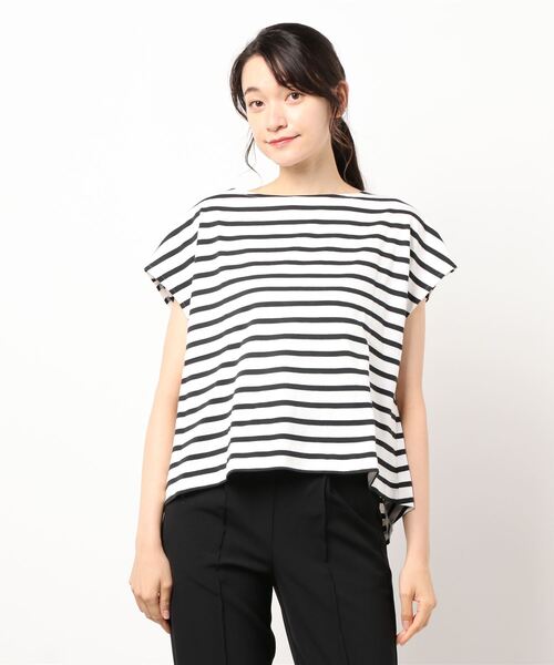 Lugnoncure（ルノンキュール）の「ボーダー後ろスリットプルオーバー（Tシャツ/カットソー・レディース・ブラック/ブルー/ベージュ・ﾌﾘ-）」の6枚目の写真