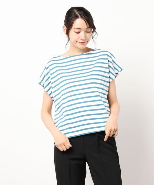 Lugnoncure（ルノンキュール）の「ボーダー後ろスリットプルオーバー（Tシャツ/カットソー・レディース・ブラック/ブルー/ベージュ・ﾌﾘ-）」の7枚目の写真