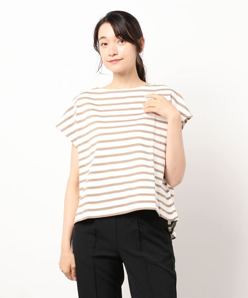 Lugnoncure（ルノンキュール）の「ボーダー後ろスリットプルオーバー（Tシャツ/カットソー・レディース・ブラック/ブルー/ベージュ・ﾌﾘ-）」の8枚目の写真