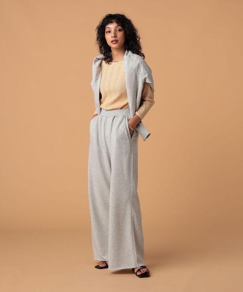 FEELING MADE（フィーリングメイド）の「FEELING MADE エアリースウェット ワイドパンツ（スウェットパンツ・レディース・ライトグレー/ダークブラウン/ダークグリーン/ブラック/ベージュ・MEDIUM/SMALL/LARGE）」の9枚目の写真