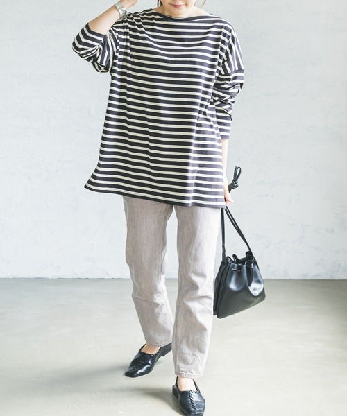 pairmanon(ペアマノン)の「【ママサイズ】ボーダーボートネック長袖Tシャツ(Tシャツ/カットソー・レディース・ブラック/アイボリー/モカ/グレイッシュベージュ・FREE)」の20枚目の写真