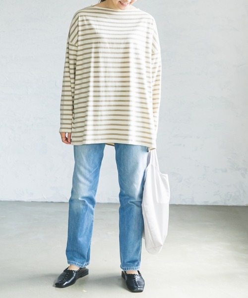 pairmanon(ペアマノン)の「【ママサイズ】ボーダーボートネック長袖Tシャツ(Tシャツ/カットソー・レディース・ブラック/アイボリー/モカ/グレイッシュベージュ・FREE)」の6枚目の写真