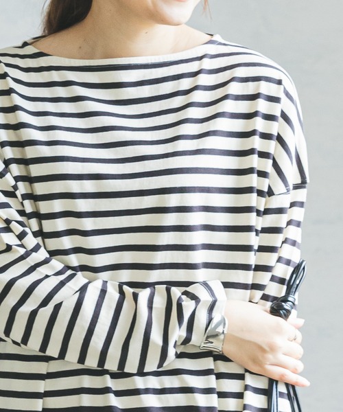 pairmanon(ペアマノン)の「【ママサイズ】ボーダーボートネック長袖Tシャツ(Tシャツ/カットソー・レディース・ブラック/アイボリー/モカ/グレイッシュベージュ・FREE)」の17枚目の写真