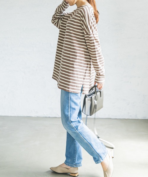 pairmanon(ペアマノン)の「【ママサイズ】ボーダーボートネック長袖Tシャツ(Tシャツ/カットソー・レディース・ブラック/アイボリー/モカ/グレイッシュベージュ・FREE)」の16枚目の写真