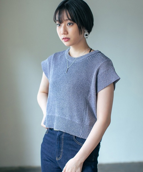 PAGEBOY（ページボーイ）の「MIXショートニットプルオーバー（ニット/セーター・レディース・ブラック/グレイッシュベージュ/ブルー・FREE）」の3枚目の写真