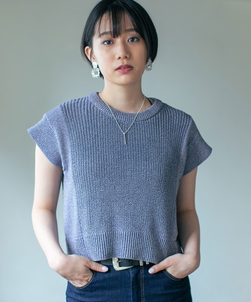 PAGEBOY（ページボーイ）の「MIXショートニットプルオーバー（ニット/セーター・レディース・ブラック/グレイッシュベージュ/ブルー・FREE）」の14枚目の写真