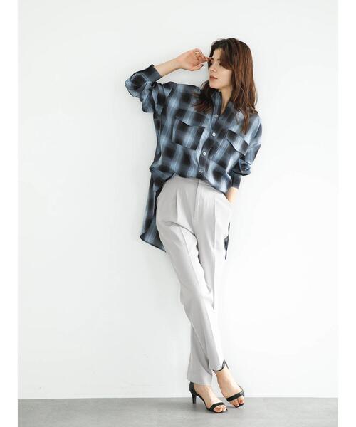 koe（コエ）の「オンブレチェックBIGシャツ*（シャツ/ブラウス・レディース・ベージュ/レッド/ブルー・M）」の18枚目の写真