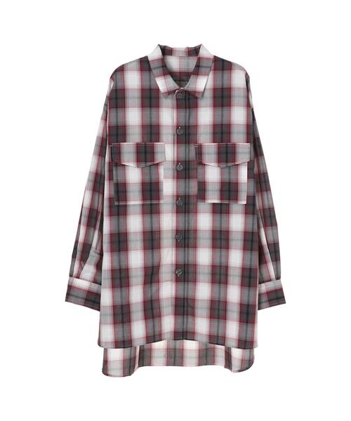 koe（コエ）の「オンブレチェックBIGシャツ*（シャツ/ブラウス・レディース・ベージュ/レッド/ブルー・M）」の13枚目の写真