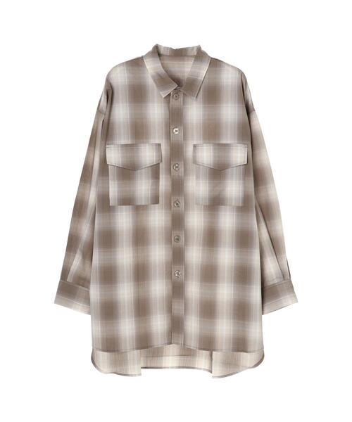 koe（コエ）の「オンブレチェックBIGシャツ*（シャツ/ブラウス・レディース・ベージュ/レッド/ブルー・M）」の7枚目の写真