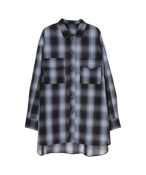 koe（コエ）の「オンブレチェックBIGシャツ*（シャツ/ブラウス・レディース・ベージュ/レッド/ブルー・M）」の6枚目の写真