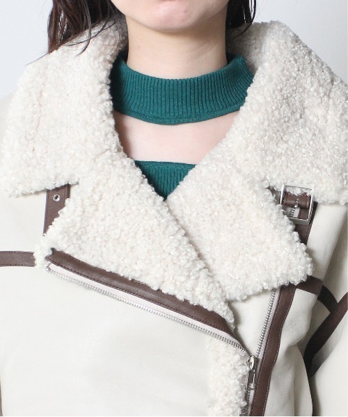 one way（ワンウェイ）の「【oneway】ムートンライダース（ライダースジャケット・レディース・アイボリー/ライトブラウン/ブラック/ブラック系その他/オフホワイト・FREE）」の8枚目の写真