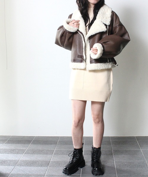 one way（ワンウェイ）の「【oneway】ムートンライダース（ライダースジャケット・レディース・アイボリー/ライトブラウン/ブラック/ブラック系その他/オフホワイト・FREE）」の15枚目の写真