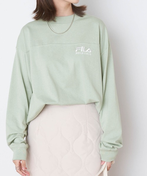 FILA（フィラ）の「FILA/フィラ 別注 フロントロゴ刺繍＆バックプリント ビッグシルエットフットボール長袖Tシャツ（Tシャツ/カットソー・レディース・モカ/グリーン系その他/ホワイト/グレイッシュブルー/グレイッシュベージュ/ブラック・FREE）」の5枚目の写真