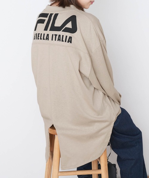 FILA（フィラ）の「FILA/フィラ 別注 フロントロゴ刺繍＆バックプリント ビッグシルエットフットボール長袖Tシャツ（Tシャツ/カットソー・レディース・モカ/グリーン系その他/ホワイト/グレイッシュブルー/グレイッシュベージュ/ブラック・FREE）」の4枚目の写真